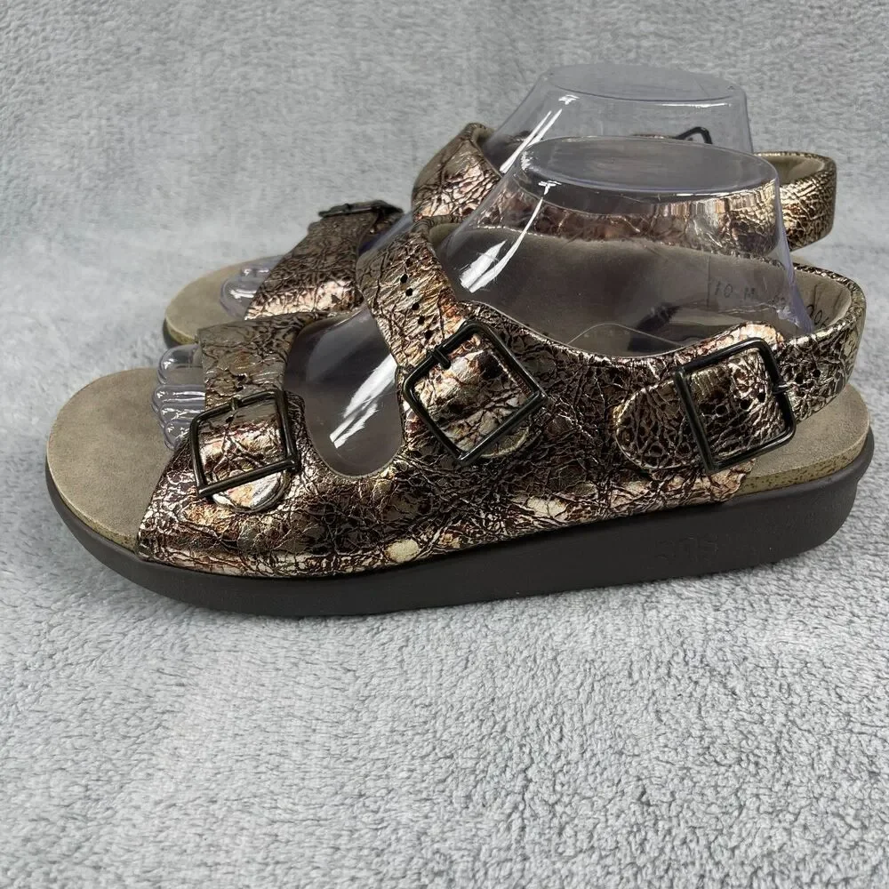 SAS Sandals Women 10 Bronze Ginger Metallic Crackle Comfort Slingback - Picture 2 of 9
